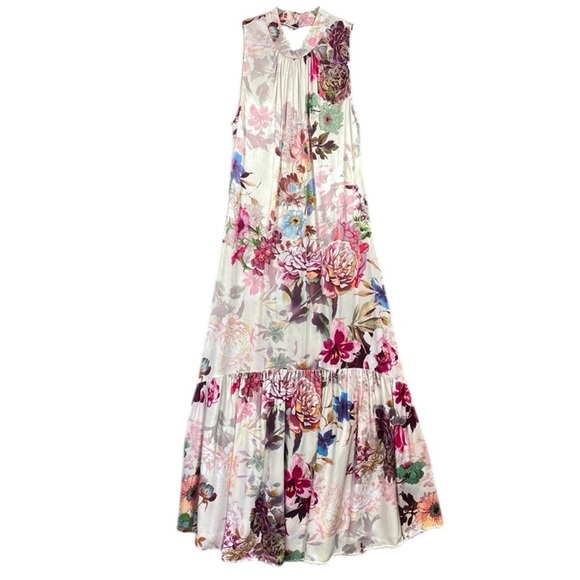 NEW Closet London Sleeveless V-Back Maxi Dress Womens Size 8 Tiered Floral Satin - Picture 1 of 11